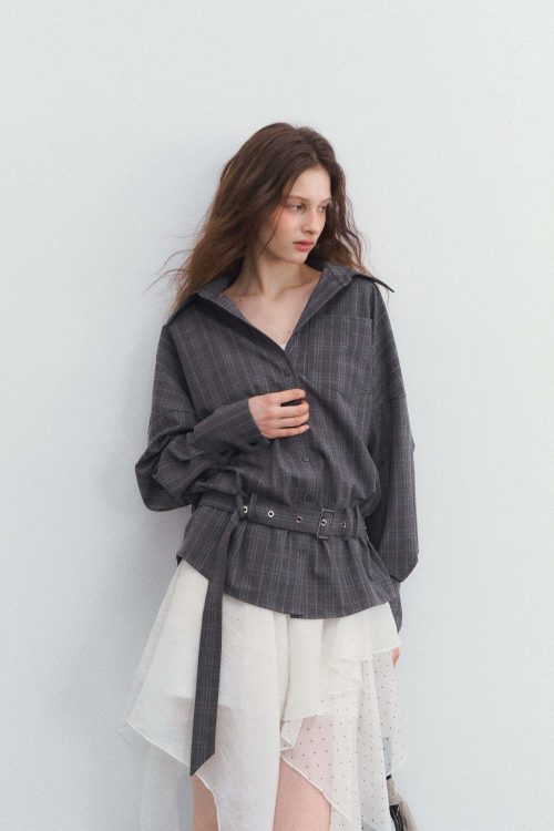 Belt Long-Sleeve Loose Shirt