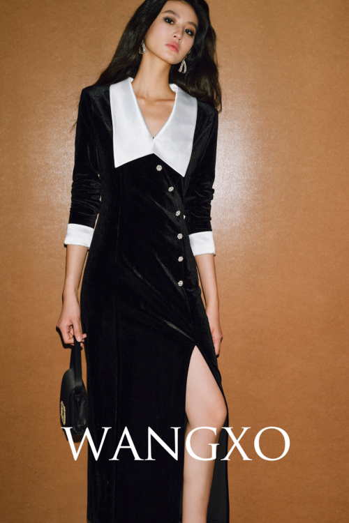 Big Collar Glossy Split Dress