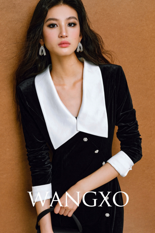 Big Collar Glossy Split Dress