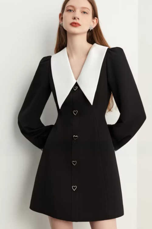 Big Collar Heart Button Dress