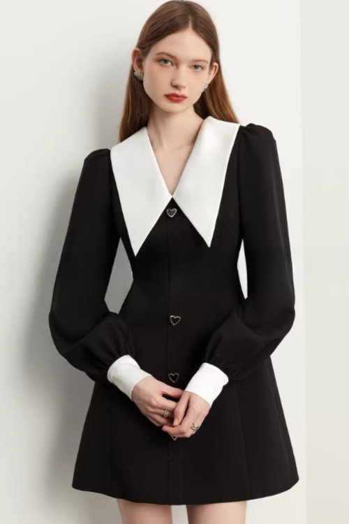 Big Collar Heart Button Dress