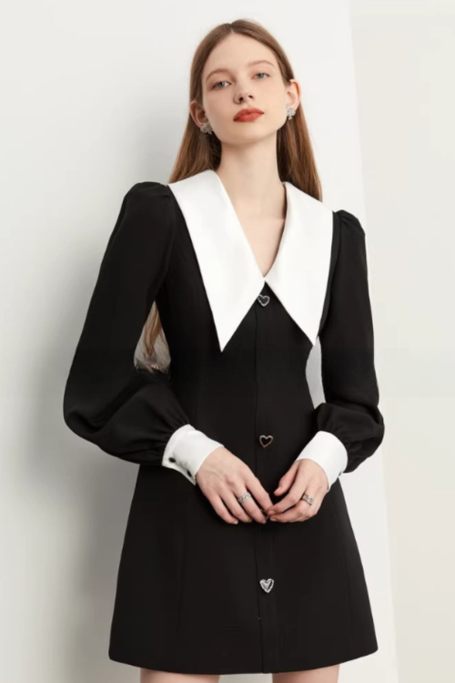 Big Collar Heart Button Dress