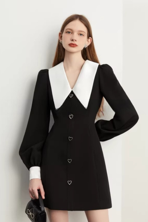 Big Collar Heart Button Dress