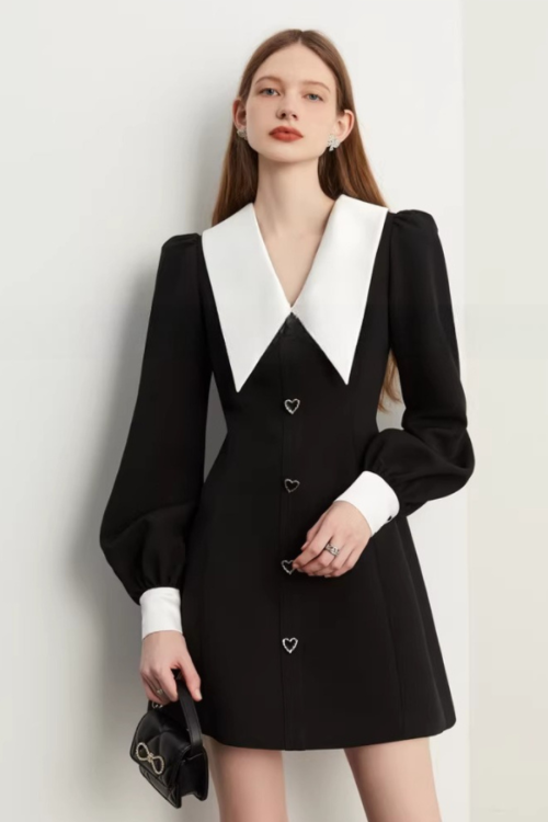 Big Collar Heart Button Dress