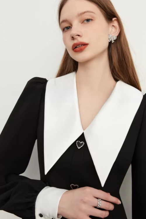 Big Collar Heart Button Dress