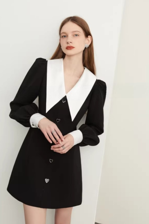 Big Collar Heart Button Dress