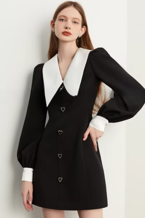 Big Collar Heart Button Dress