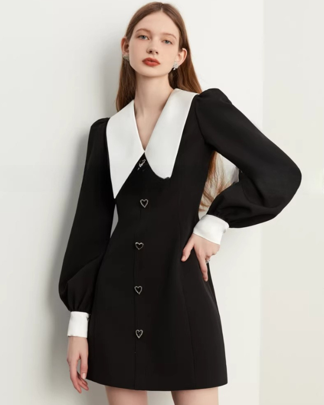 Big Collar Heart Button Dress