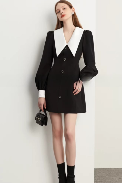 Big Collar Heart Button Dress