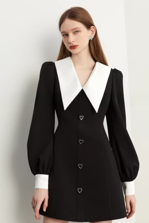 Big Collar Heart Button Dress