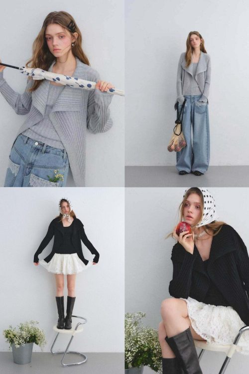 Big Collar Knit Cardigan / Knit Tank Top