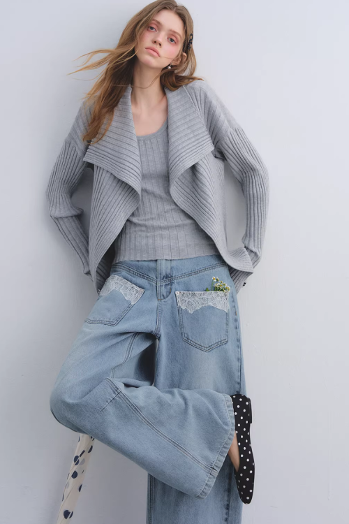 Big Collar Knit Cardigan / Knit Tank Top