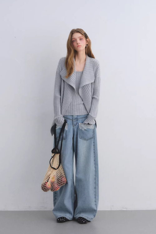 Big Collar Knit Cardigan / Knit Tank Top