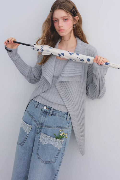 Big Collar Knit Cardigan / Knit Tank Top