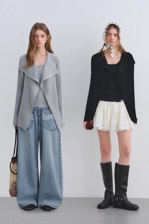 Big Collar Knit Cardigan / Knit Tank Top