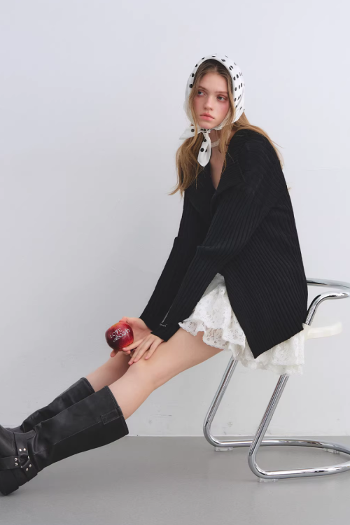 Big Collar Knit Cardigan / Knit Tank Top