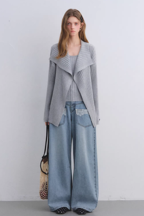 Big Collar Knit Cardigan / Knit Tank Top