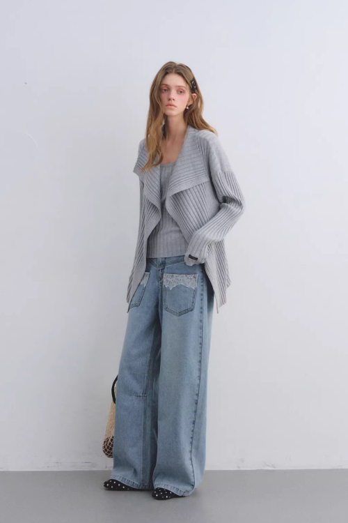 Big Collar Knit Cardigan / Knit Tank Top