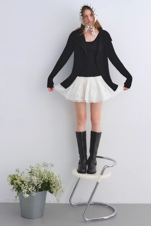 Big Collar Knit Cardigan / Knit Tank Top