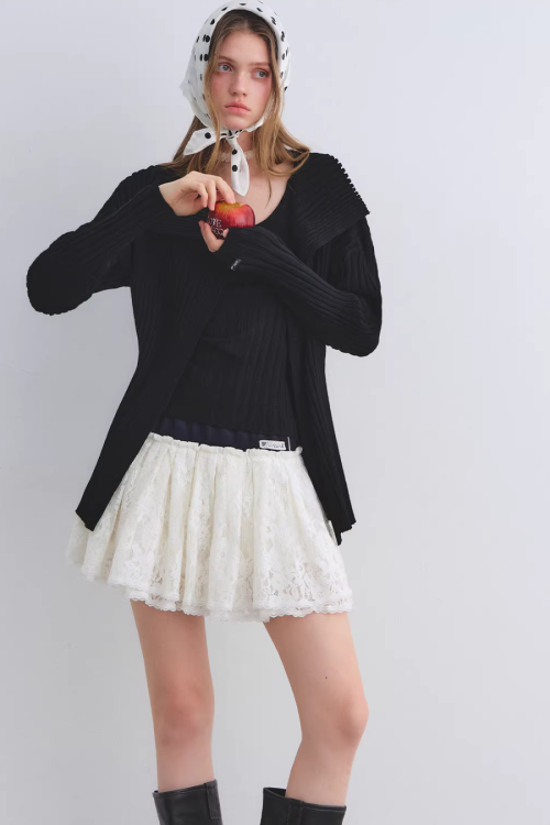 Big Collar Knit Cardigan / Knit Tank Top