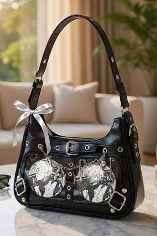 Black Convertible Ita Bag with Clear Window for Photocards and Pins