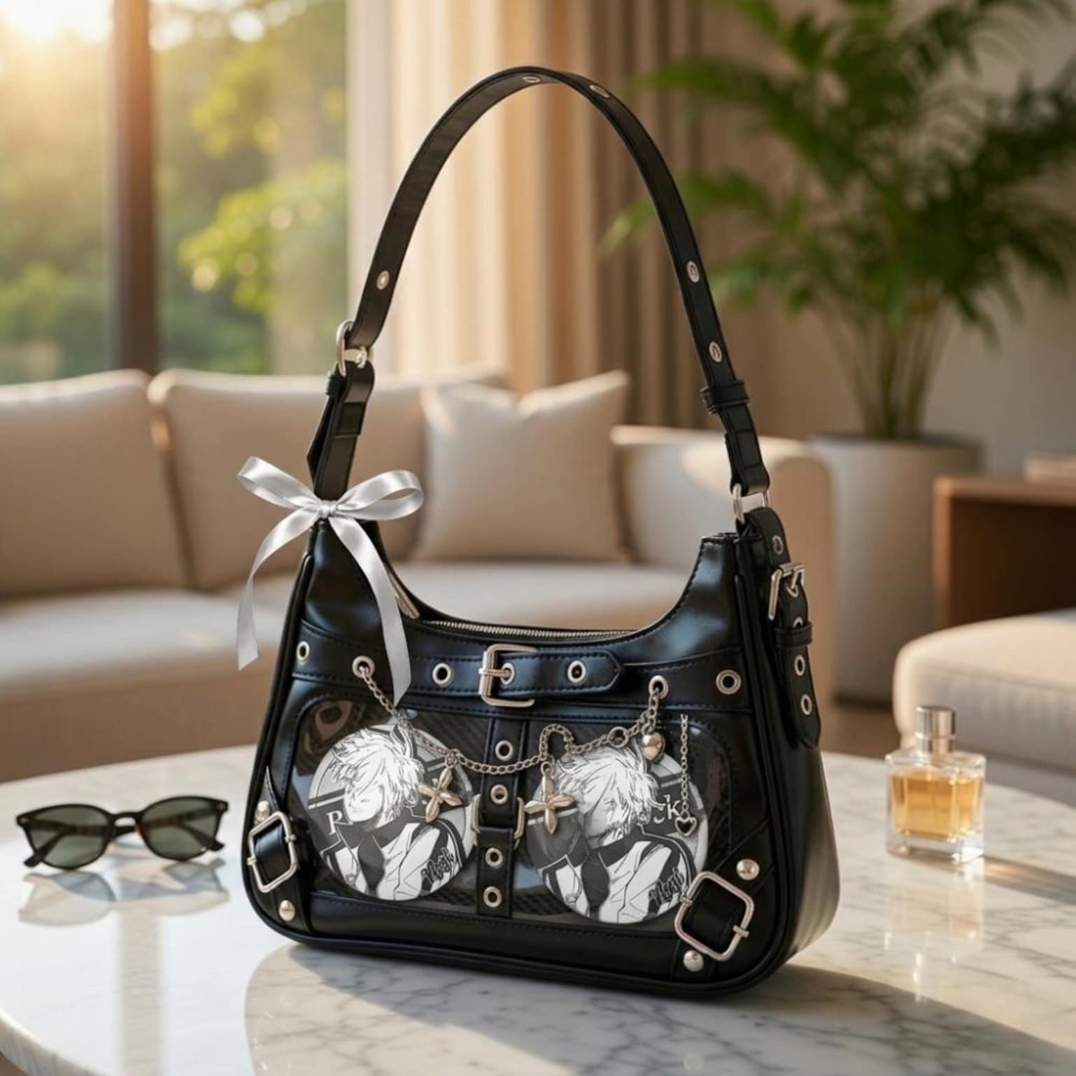 Black Convertible Ita Bag with Clear Window for Photocards and Pins Black Convertible Ita Bag with Clear Window for Photocards and Pins