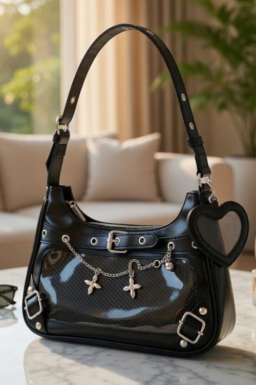 Black Convertible Ita Bag with Clear Window for Photocards and Pins