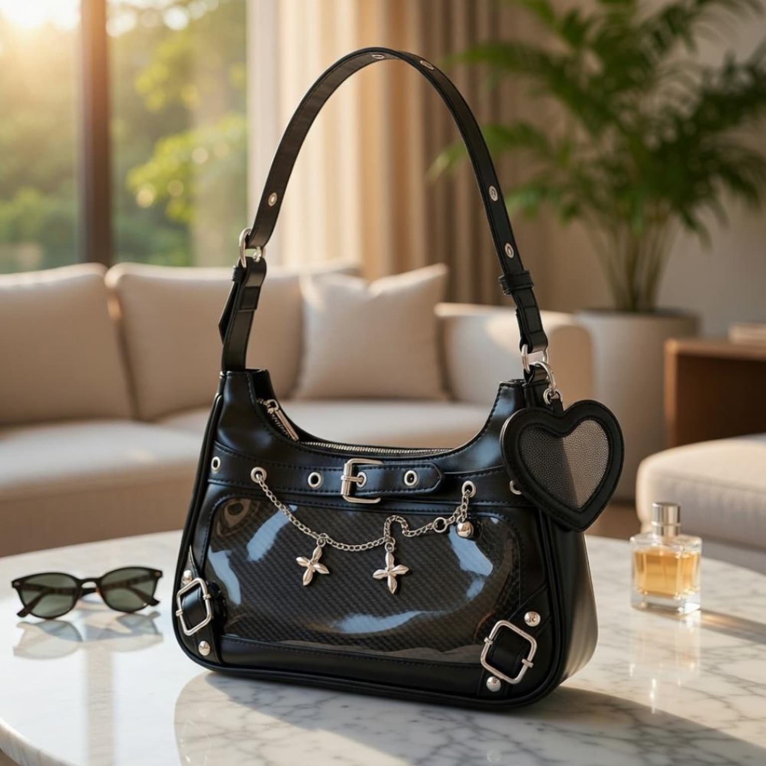 Black Convertible Ita Bag with Clear Window for Photocards and Pins Black Convertible Ita Bag with Clear Window for Photocards and Pins