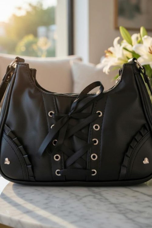 Black Convertible Ita Bag with Clear Window for Photocards and Pins