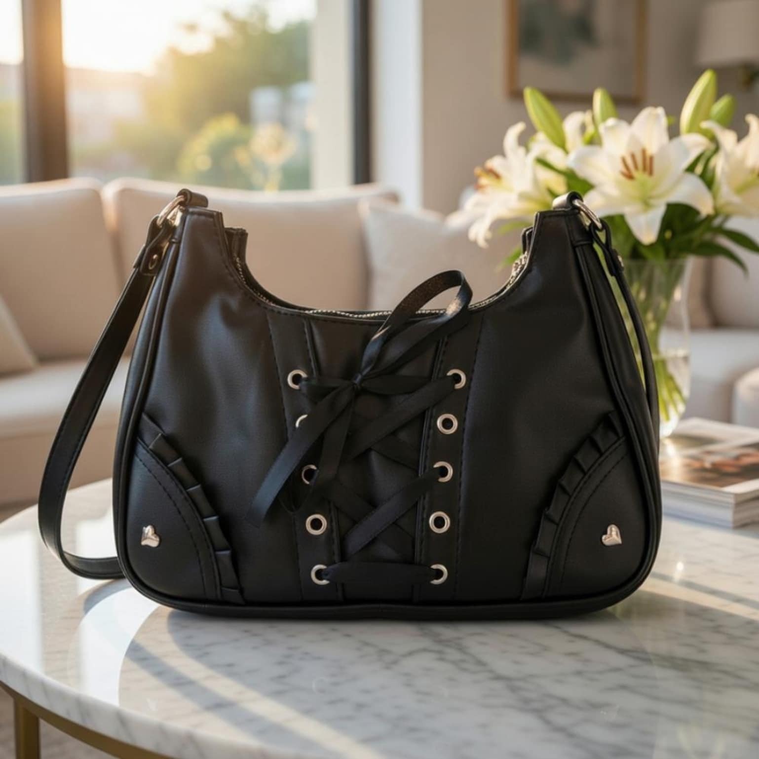 Black Convertible Ita Bag with Clear Window for Photocards and Pins Black Convertible Ita Bag with Clear Window for Photocards and Pins