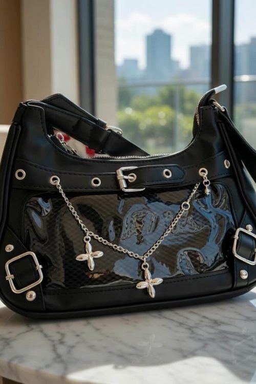 Black Convertible Ita Bag with Clear Window for Photocards and Pins