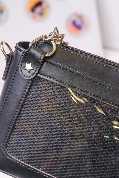 Black Convertible Ita Bag with Clear Window for Pin Display