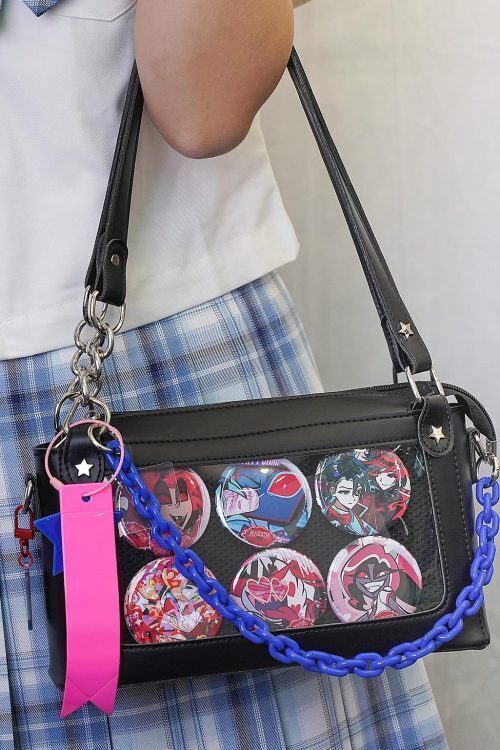Black Convertible Ita Bag with Clear Window for Pin Display