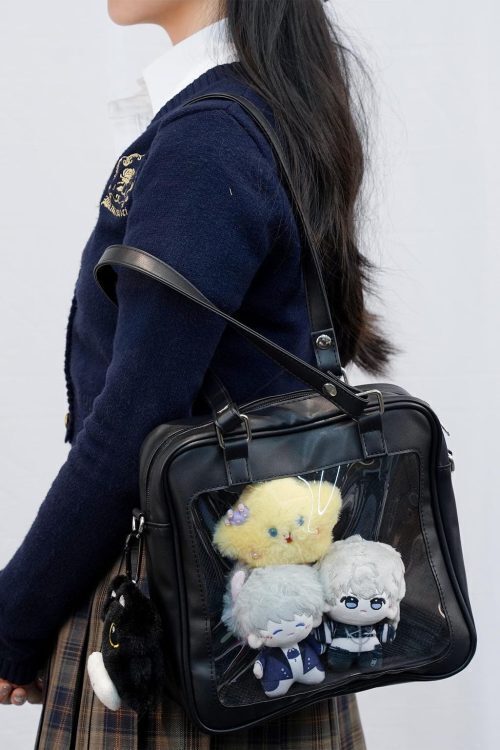 Black Convertible Ita Bag with Clear Window for Pin Display