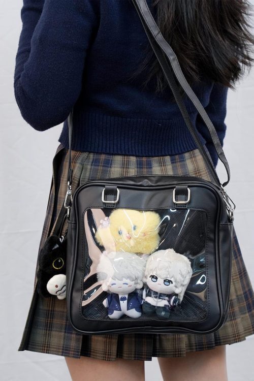 Black Convertible Ita Bag with Clear Window for Pin Display