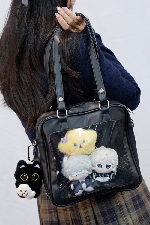 Black Convertible Ita Bag with Clear Window for Pin Display