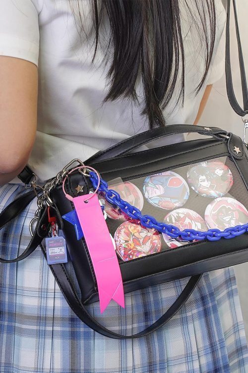 Black Convertible Ita Bag with Clear Window for Pin Display
