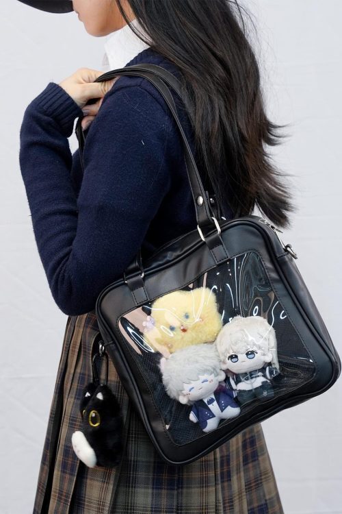 Black Convertible Ita Bag with Clear Window for Pin Display