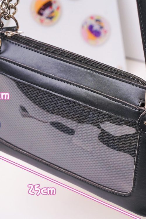 Black Convertible Ita Bag with Clear Window for Pin Display