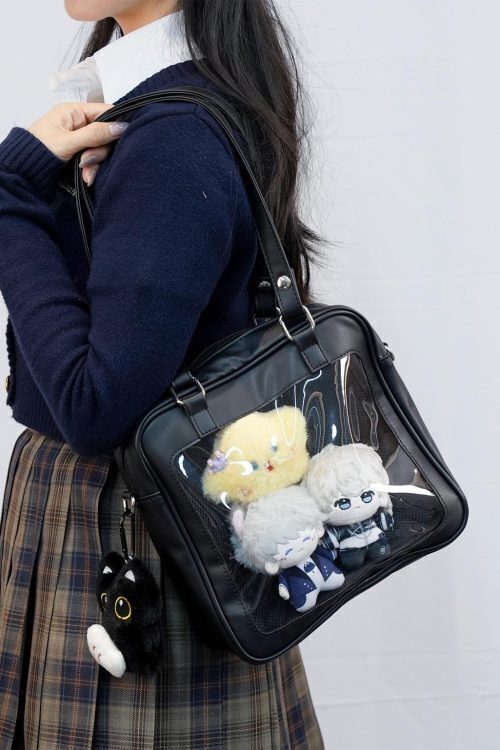 Black Convertible Ita Bag with Clear Window for Pin Display