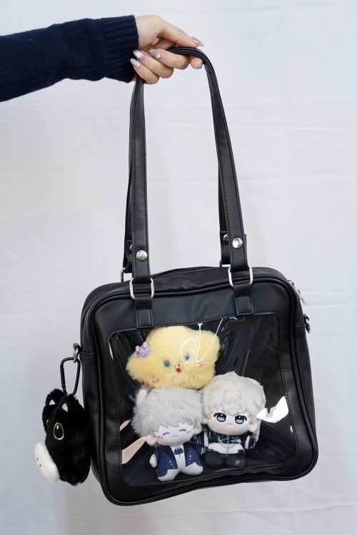 Black Convertible Ita Bag with Clear Window for Pin Display