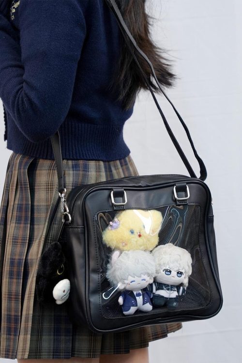 Black Convertible Ita Bag with Clear Window for Pin Display