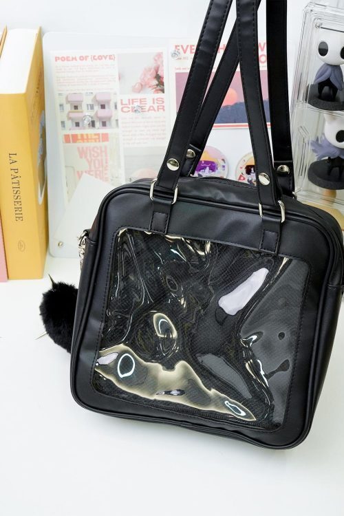 Black Convertible Ita Bag with Clear Window for Pin Display