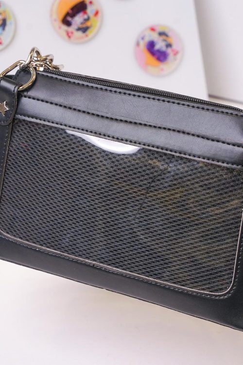 Black Convertible Ita Bag with Clear Window for Pin Display