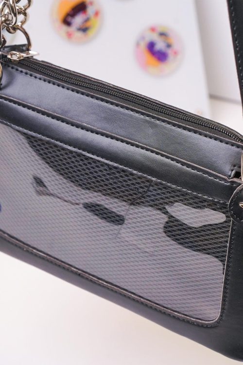 Black Convertible Ita Bag with Clear Window for Pin Display