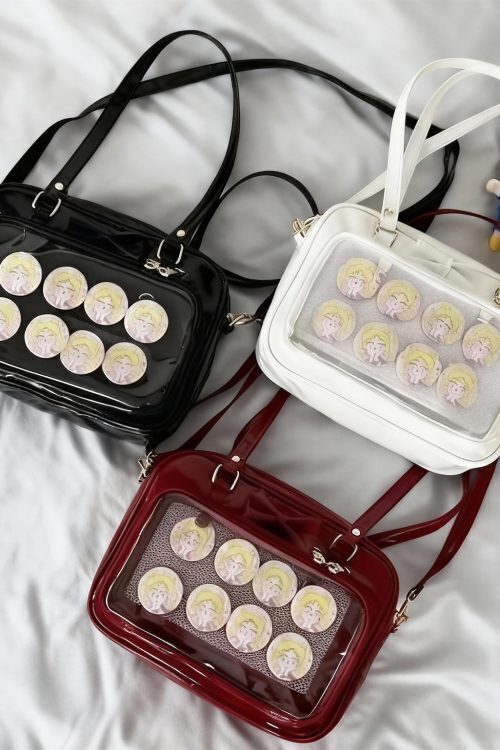 Black Ita Shoulder Bag with Clear Window for Plushies and Pins