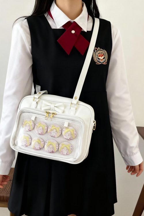 Black Ita Shoulder Bag with Clear Window for Plushies and Pins