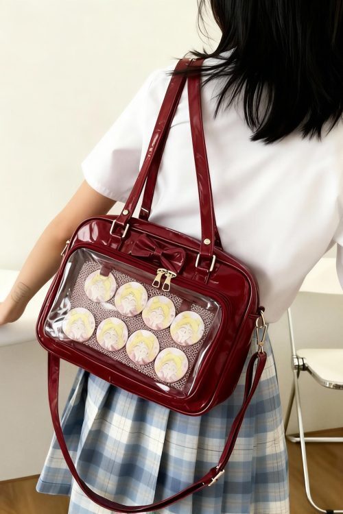 Black Ita Shoulder Bag with Clear Window for Plushies and Pins