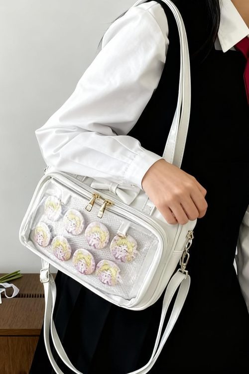 Black Ita Shoulder Bag with Clear Window for Plushies and Pins