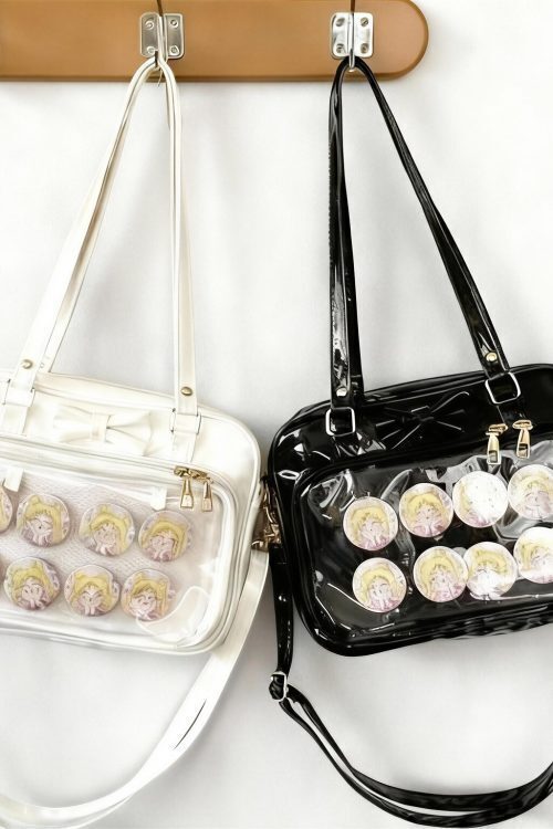Black Ita Shoulder Bag with Clear Window for Plushies and Pins